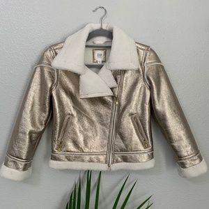GAP Kids Gold Faux Sherling Lined Sherpa Jacket Size L (10)